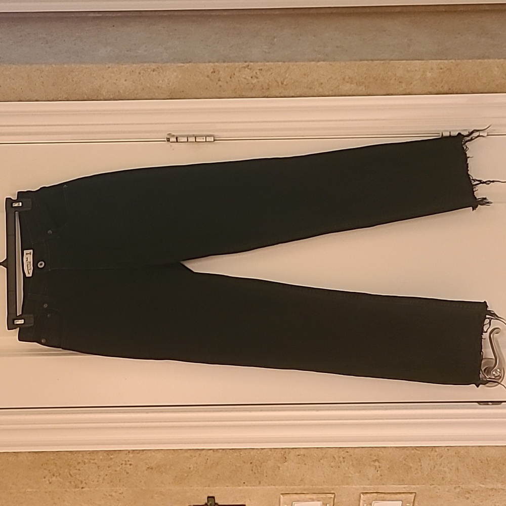 SOLD-Abercrombie & Fitch The 90s Straight Ultra High Rise Jeans Black Raw Hems - Picture 3 of 11
